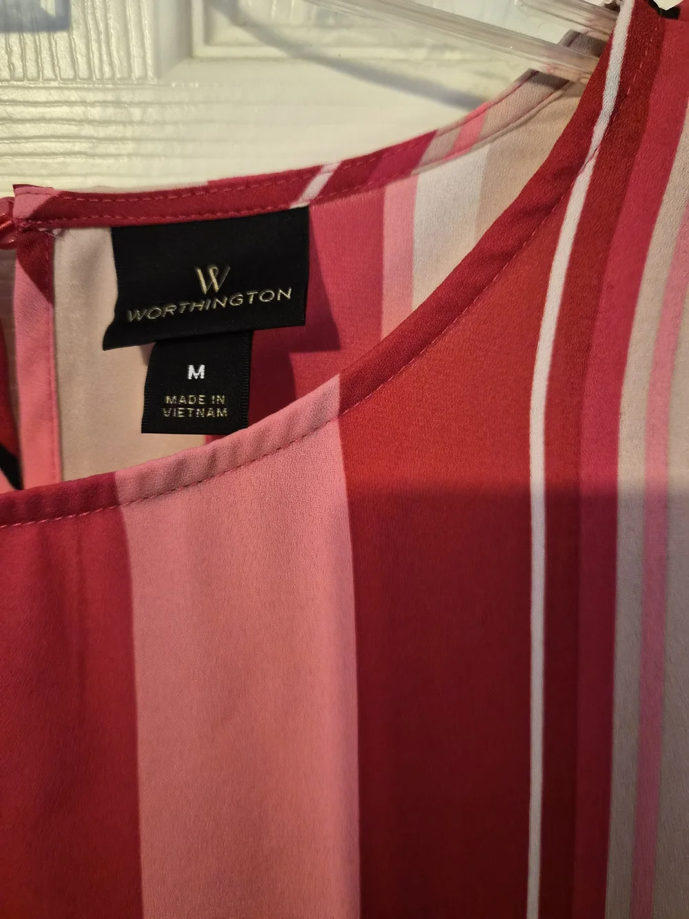 Worthington Pink & Burgundy Vertical Stripe Blouse